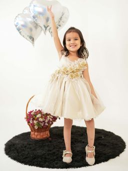 Twirly Tutus - Off White Golden Roses Floral Dress