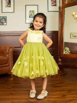 Twirly Tutus - Green Jasmine Floral Embellished Dress