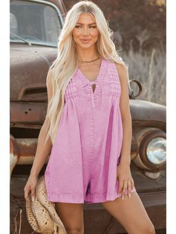 Errabelly - Bonbon Mineral Wash Pleated Bust V Neck Sleeveless Denim Playsuit