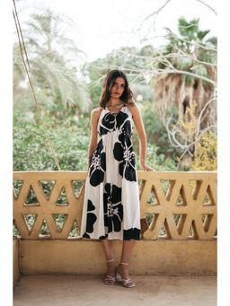 SAY - White Printed Halter Neck Midi Viscose Rayon Dress