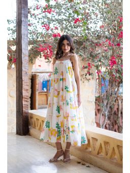 SAY - White Floral Printed Midi Cotton Dress