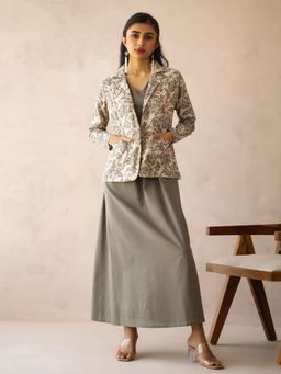 SAY - Grey Floral Printed V-Neck Maxi Cotton Dress For Women