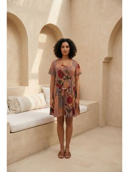 SAY - Multi-Color Checks Printed Collar Neck Mini Cotton Dress With Belt