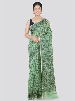 PinkLoom - Women's Soft Cotton Jamdani Saree Without Blouse Piece, Green