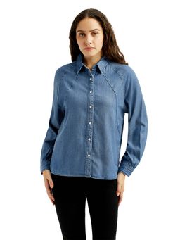 Levi's - Women'S Solid Blue Spread Collar Shirt