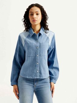 Levi's - Women'S Blue Solid Relaxed Fit Shirt