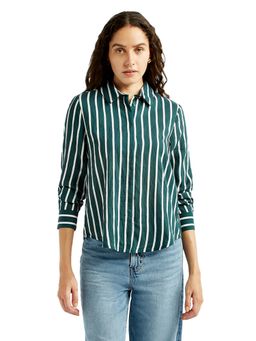 Levi's - Women'S Striped Green Spread Collar Shirt