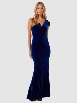 Forever New - Navy Blue Elena Velvet One Shoulder Gown