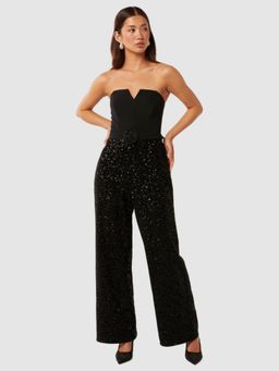 Forever New - Black Allie Strapless Sequin Jumpsuit with Belt (Set of 2)
