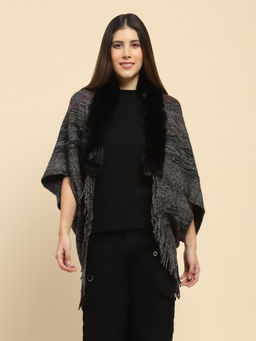 Global Republic - Women Acrylic Shawl Collar 3 4Th Sleeves Loose Fit Cape
