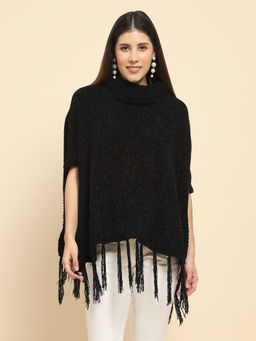 Global Republic - Women Poly Blend High Neck Elbow Length Sleeves Loose Fit Poncho