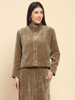 Global Republic - Women Poly Blend Mock Collar Full Sleeves Relaxed Fit Shacket