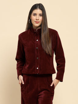 Global Republic - Women Poly Blend Mock Collar Full Sleeves Relaxed Fit Shacket