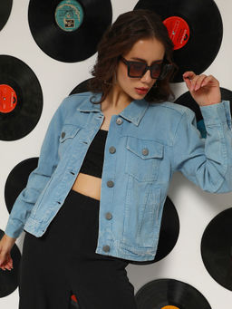 PINACOLADA - Women Sky Blue Light Wash Relaxed Denim Jacket