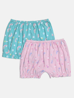 Jockey - SG06 Girls Cotton Printed Bloomers - Aqua Sky & Fairy Tail (Pack of 2)
