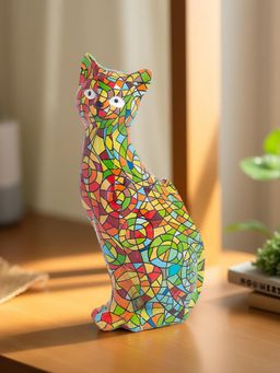Golden Peacock - Resin Mosaic Cat Showpiece