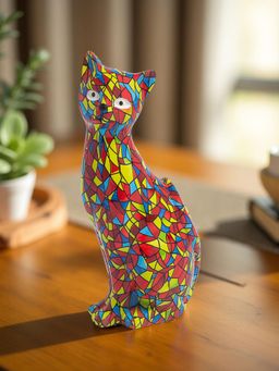 Golden Peacock - Red Yellow Mosaic Cat Showpiece
