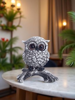 Golden Peacock - Miniature Silver Owl Showpiece