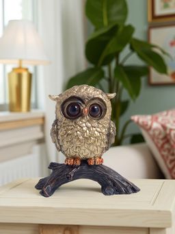 Golden Peacock - Antique Gold Finish Owl Miniature Showpiece