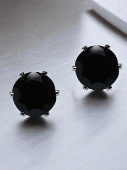 OOMPH - Pair of Black Stone Silver Small Magnetic Non-Piercing Stud Earrings