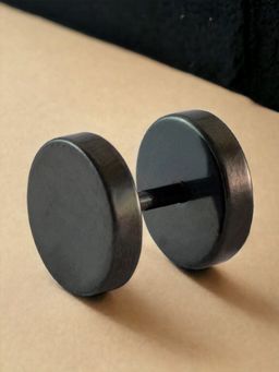 OOMPH - Single Piece of Black Dumb Bell Stainless Steel Stud Earring
