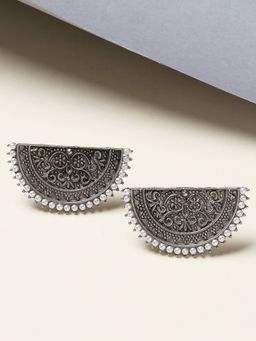 OOMPH - Oxidised Silver Stud Earrinsg-Ethnic Half Moon Design