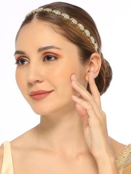 OOMPH - Gold Tone Kundan Floral Ethnic Jadau Hair Chain For Women