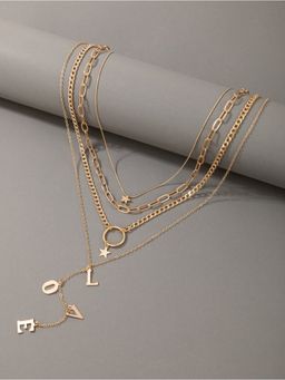OOMPH - Gold Tone Love Alphabet Multi Layered Multi-Strand Love Fashion Necklace