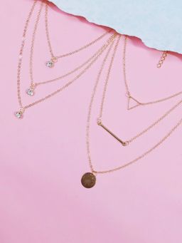 OOMPH - Gold Tone and White Metal Multi Layered Multi-Strand Crystal Necklace (Pack of 2)