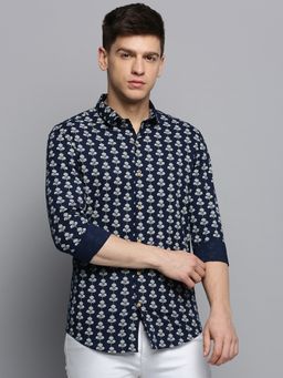 SHOWOFF - Mens Spread Collar Printed Navy Blue Classic Shirt