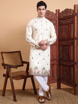 Gahan - Mens Yellow Festive Wear Premium Cotton Blend Printed Embroidered Kurta