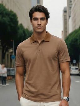 Nobero - Brown Accent Collar Polo T-Shirt