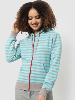 Campus Sutra - Women Striped Zipper Sweatshirt