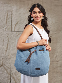 Fabindia - Women Light Blue Tote Bag (Free Size)