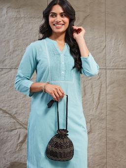Fabindia - Women Black Embroidered Potli Bag (Free Size)