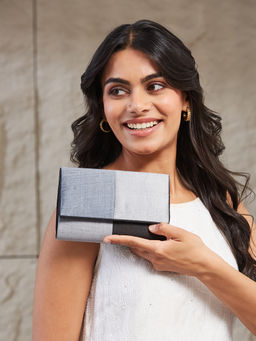 Fabindia - Women Grey Colorblock Clutch (S)