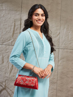 Fabindia - Women Red Printed Clutch (M)