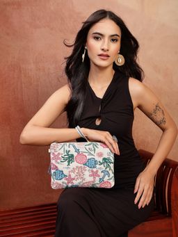 Anekaant - Women Off White Marine Embroidered Jacquard Sling Bag (One Size)
