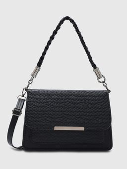 Caprese - Women Pep Black Baguette Shoulder Bag with Detachable Strap (M)
