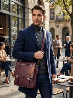 WILDHORN - Men Maroon Leather Sling Bag (One Size)