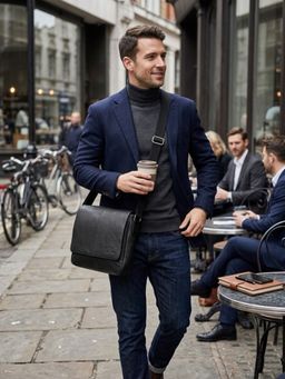 WILDHORN - Men Black Leather Sling Bag (One Size)