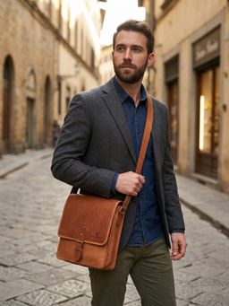 WILDHORN - Men Tan Leather Sling Bag (One Size)