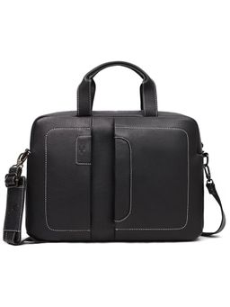 WILDHORN - Men Black Leather Messenger Bag with Detachable Strap (One Size)