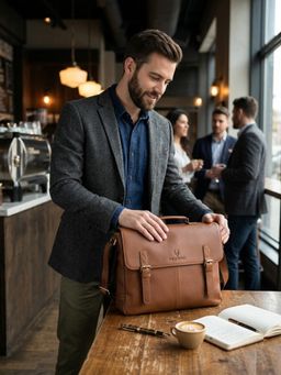 WILDHORN - Men Tan Leather Messenger Bag with Detachable Strap (One Size)