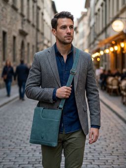 WILDHORN - Men Teal Leather Sling Bag (One Size)
