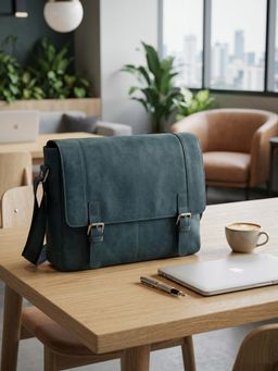 WILDHORN - Men Teal Leather Messenger Bag (One Size)
