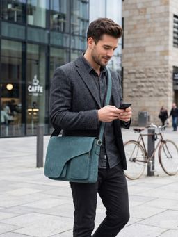 WILDHORN - Men Teal Leather Messenger Bag (One Size)