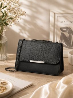 Caprese - Women Martha Black Textured Sling Bag (M)