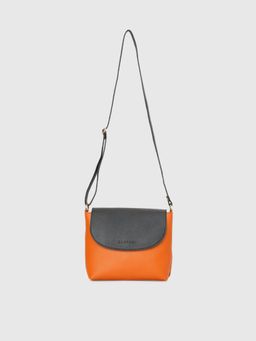 Caprese - Women Risto Orange-Black Colorblock Sling Bag (M)