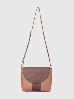 Caprese - Women Zipp Brown Colorblock Sling Bag (L)